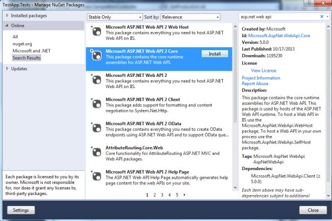 Install Web API2 Core package